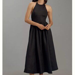 NEW Reformation Percy Halter Linen Midi Dress Sz6 Black